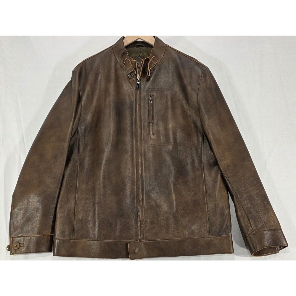 VTG Tonino Lamborghini Distressed Leather Cafe Racer Jacket Mens L Made in Italy